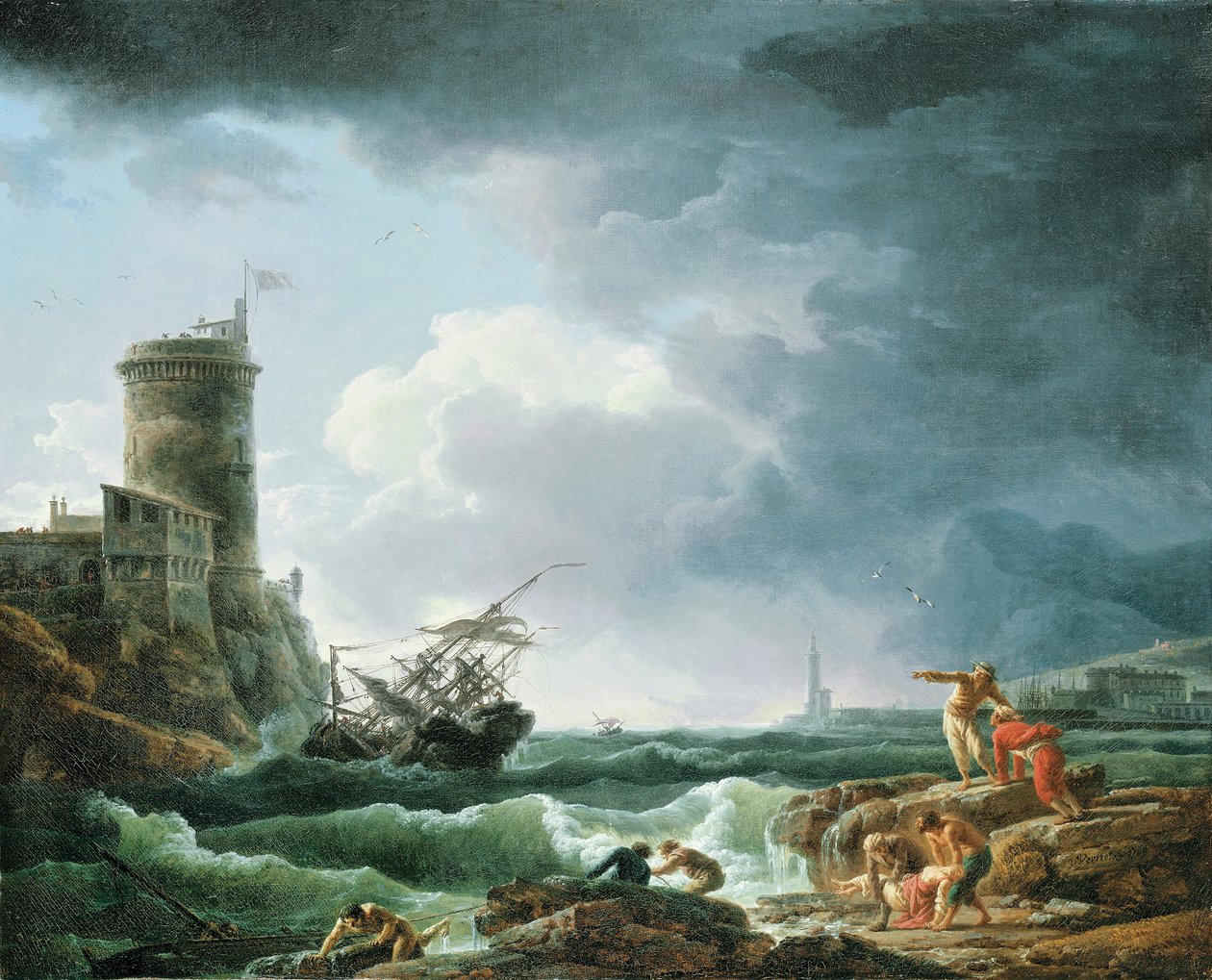 Vihar hajótöréssel egy erődnél, egy katasztrófa az előtérben, 1769 alkotó: Claude Joseph Vernet