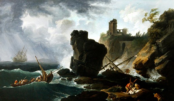 Klasszikus olasz tengerparti jelenet (olaj, vászon) alkotó: Claude Joseph Vernet