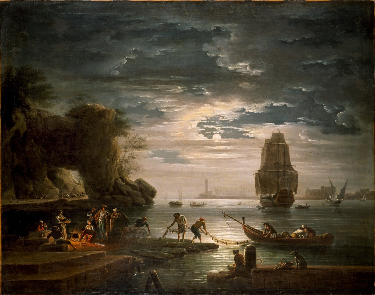 Tengerparti jelenet La nuit, 1750-es évek alkotó: Claude Joseph Vernet