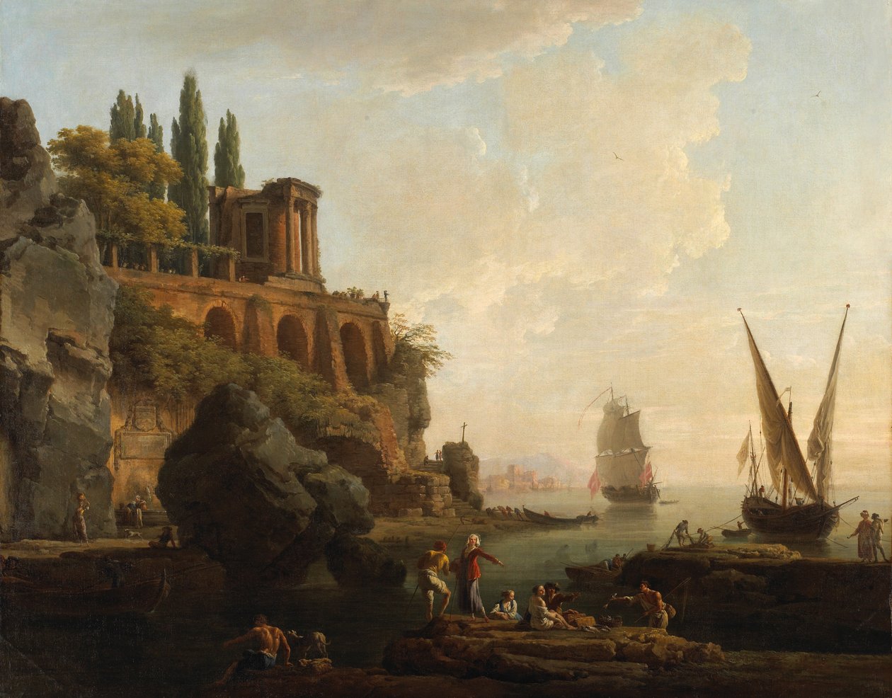 Képzeletbeli táj, olasz kikötői jelenet alkotó: Claude Joseph Vernet