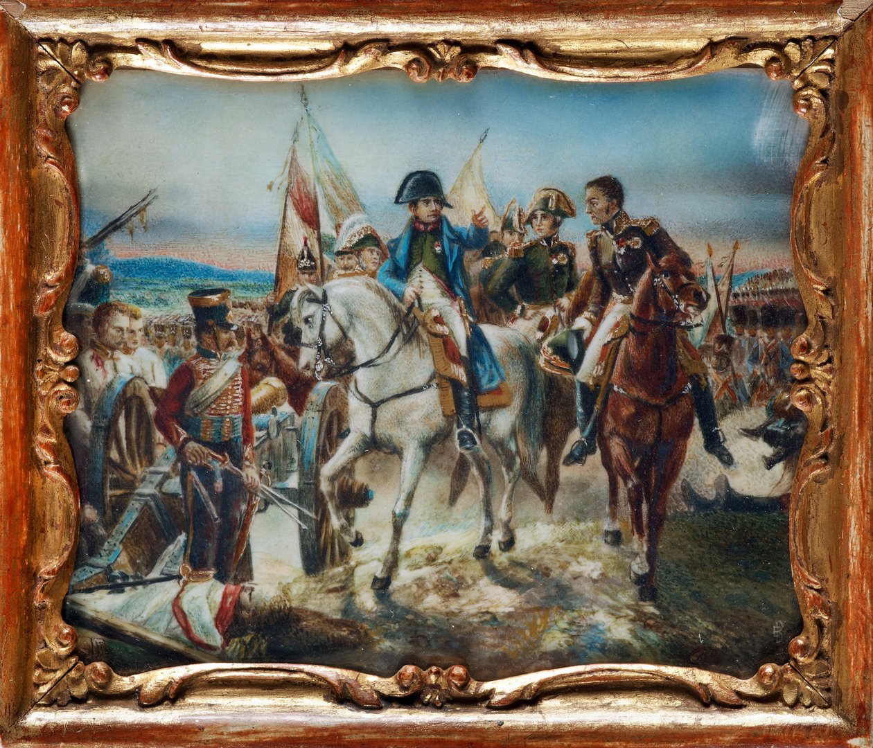 Napóleon a friedlandi csatában (1807) - Vernet, Claude Joseph (1714-1789) - Akvarell, Gouache kürtön - 8x9,5 - Magángyűjtemény alkotó: Claude Joseph Vernet