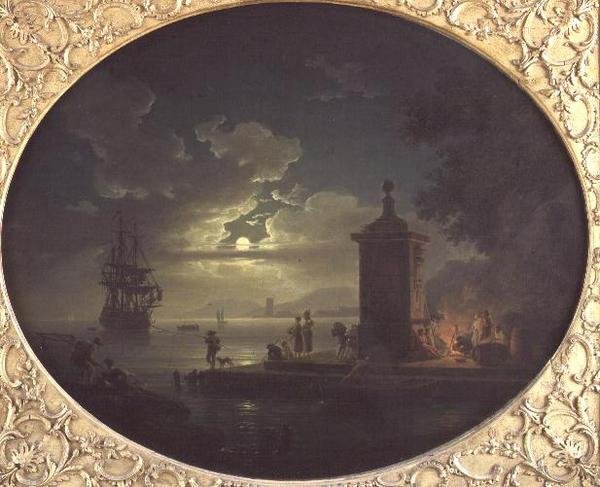 Éjszaka: Holdfényes tengerparti táj Fisherfolk-kal egy rakparti tűz mellett, túl a Háború emberével alkotó: Claude Joseph Vernet