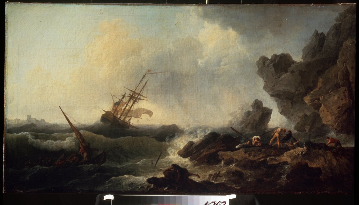 Vihar a tengeren. Claude Joseph Vernet (1714-1789) festménye. Olaj, vászon, 58 x 107 cm. 18. századi francia iskola. Puskin Szépművészeti Múzeum, Moszkva. alkotó: Claude Joseph Vernet
