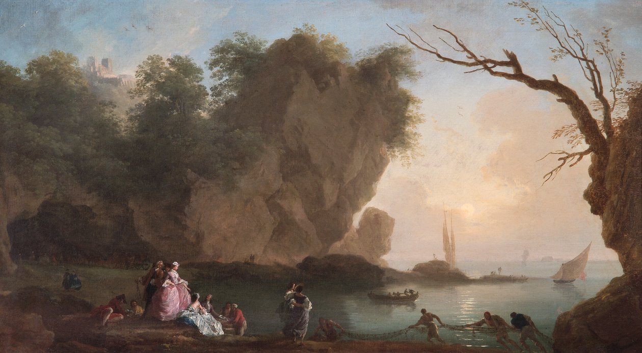 „Naplemente: Kilátás az öbölre alakokkal”, 1742 alkotó: Claude Joseph Vernet