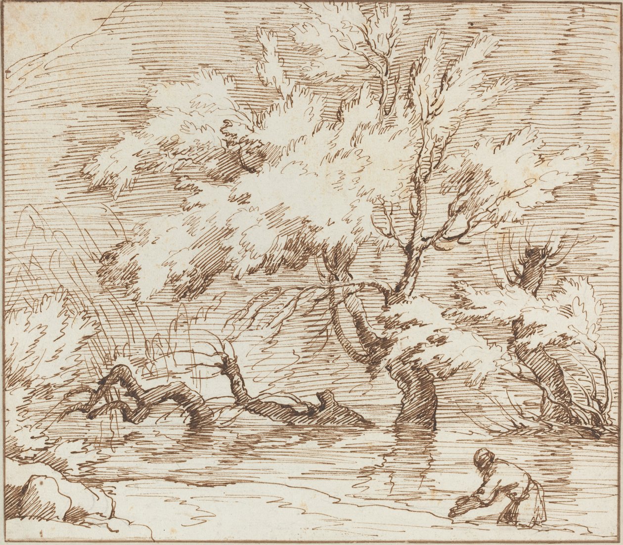 Fák tükröződnek egy patakban alkotó: Claude Joseph Vernet