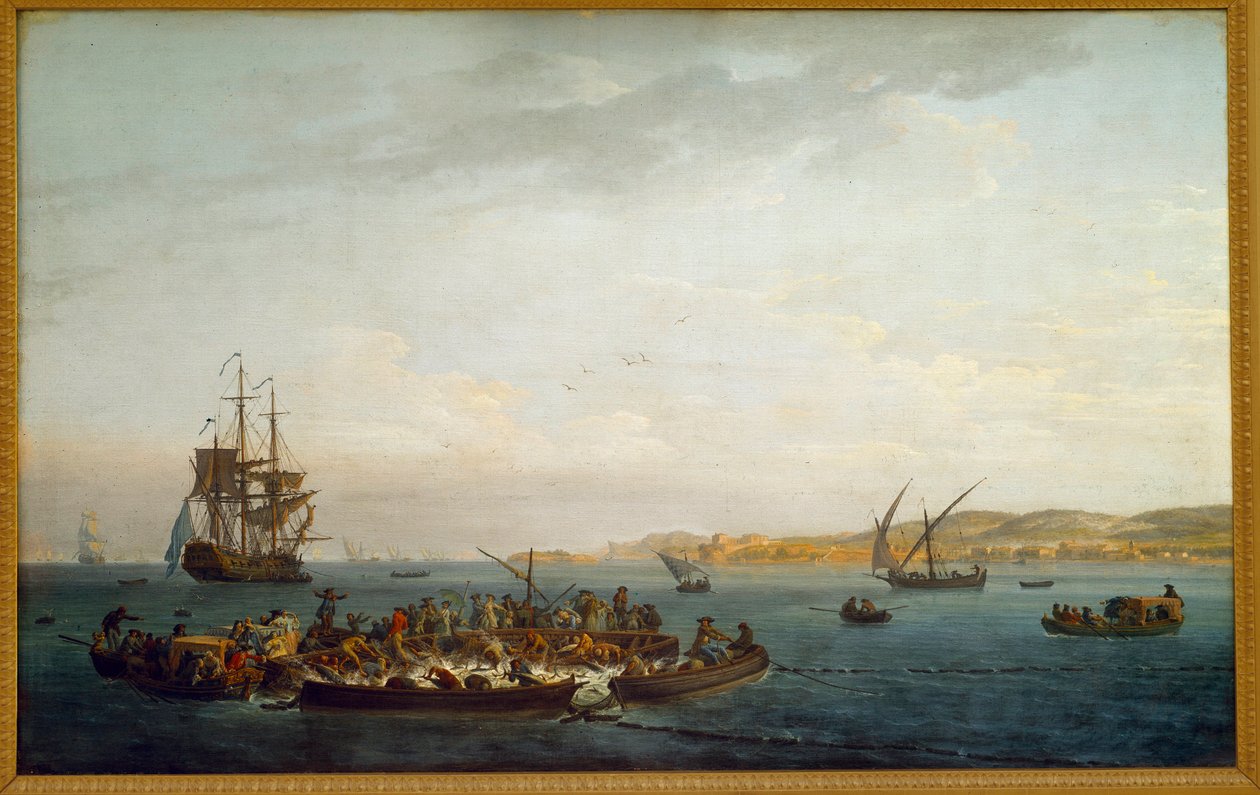 Tonhal horgászat. Joseph Vernet (1714-1789) festménye 18. századi Párizs, Musee de la Marine alkotó: Claude Joseph Vernet