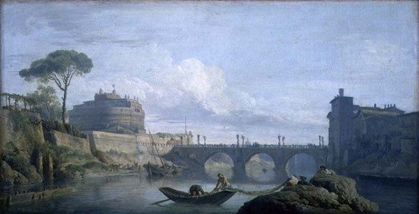 Kilátás a hídra és a St. Angelo kastélyra, Róma, 1748 körül (olaj, vászon) alkotó: Claude Joseph Vernet