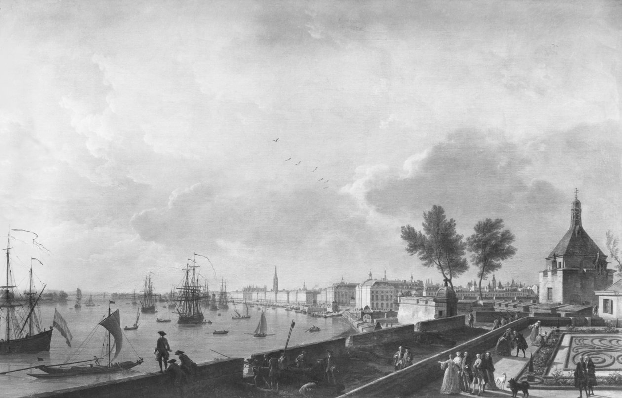 Bordeaux kikötőjének kilátása a Chateau Trompette-ből alkotó: Claude Joseph Vernet