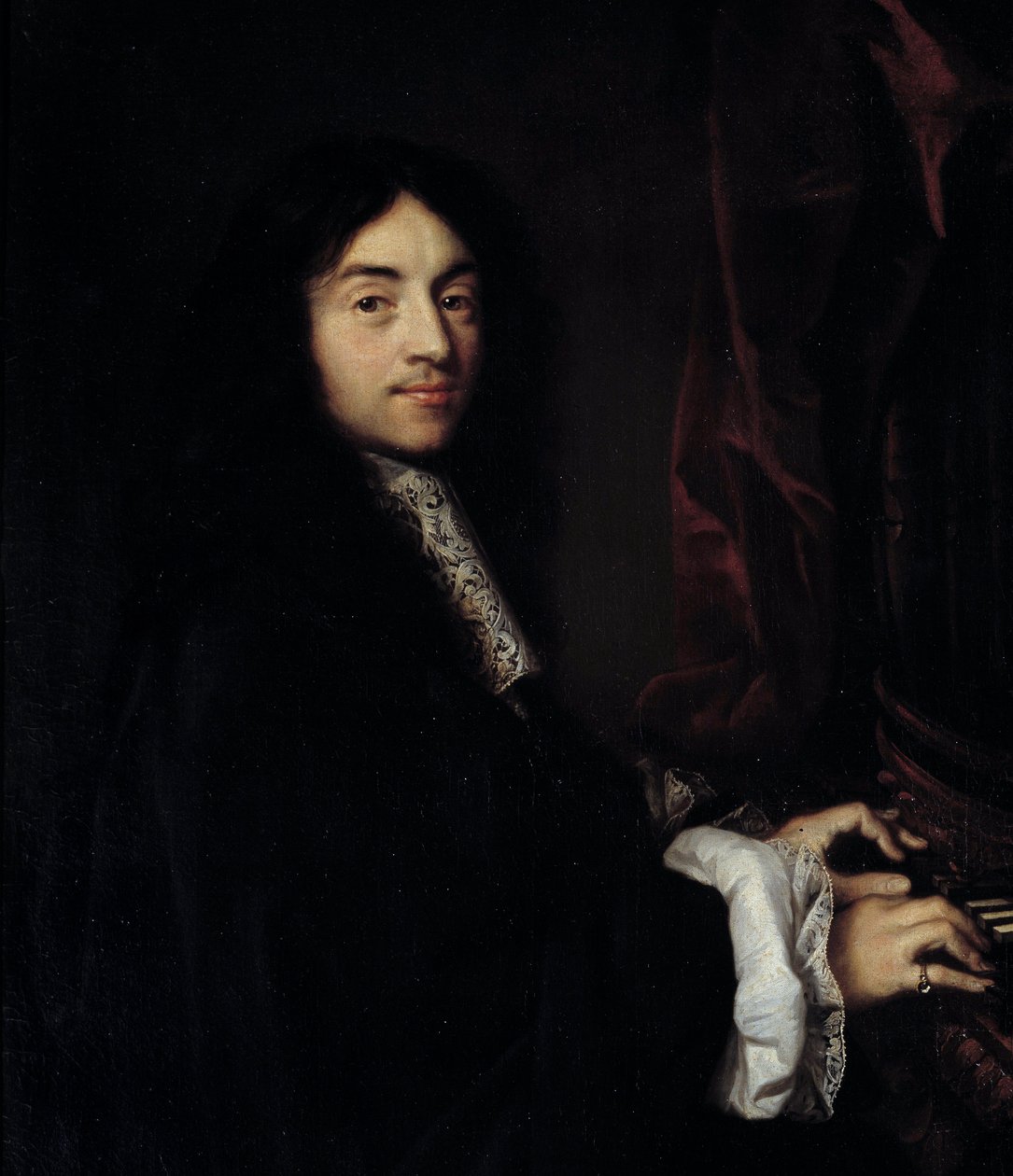 Részlet a „” Charles Couperin orgonaművész (1638-1679) portréja a festő lányával”” Claude Lefebvre (1632-1675) festménye 17. századi nap. 1,27x0,96 m alkotó: Claude Lefebvre
