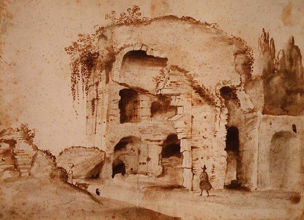 Rom a Palatinuson (tinta és mosás papíron) alkotó: Claude Lorrain