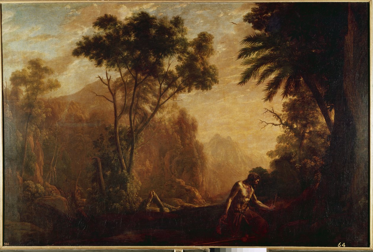 Táj Szent Onufriusszal (olaj, vászon, 1638 körül) alkotó: Claude Lorrain