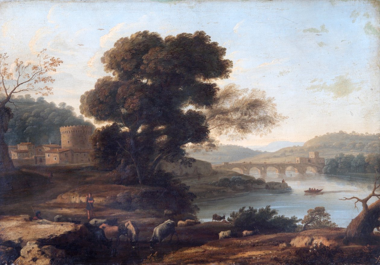Pásztori táj a Ponte Molle-lal, Róma (olaj, vászon) alkotó: Claude Lorrain (1600 82)