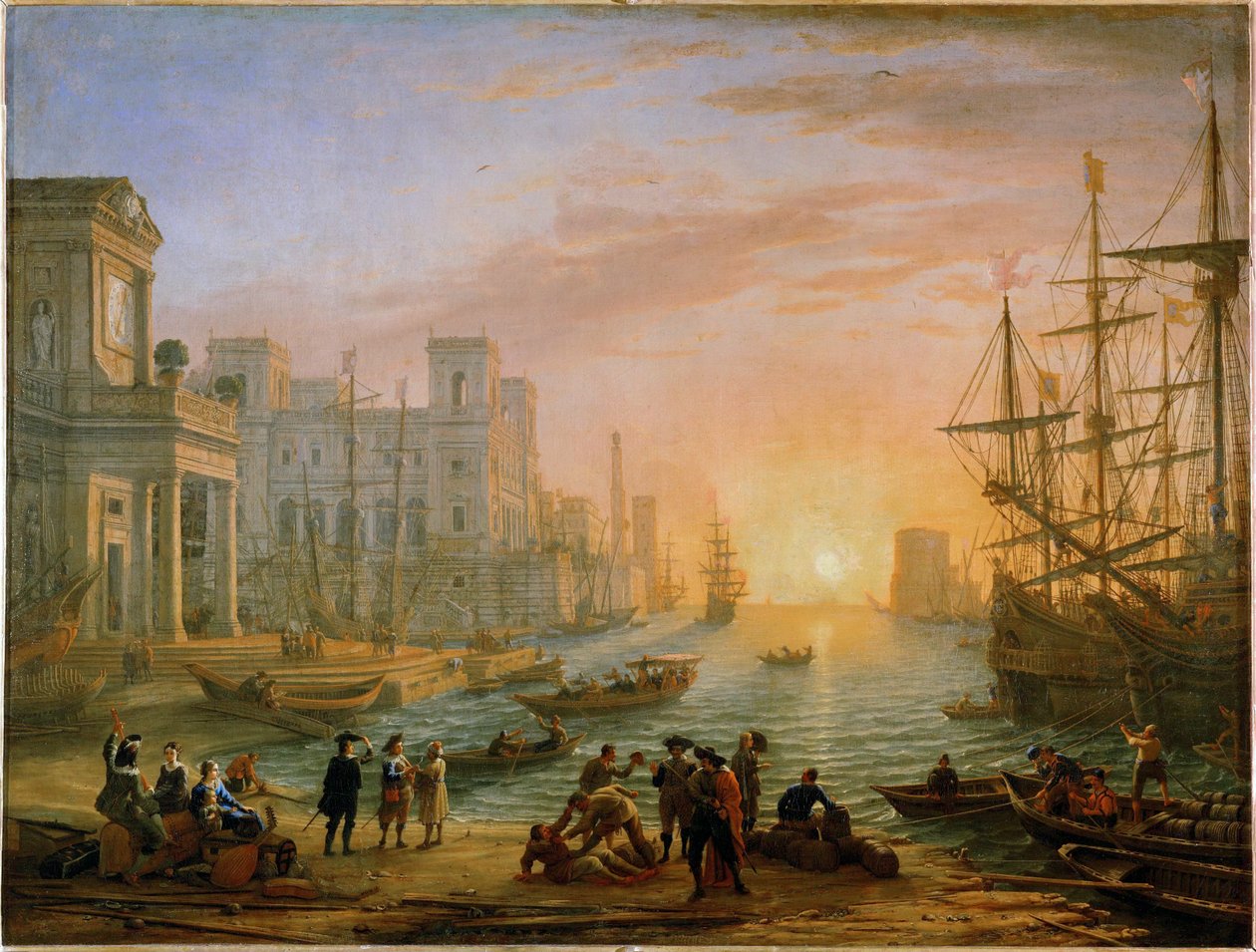 Tengeri kikötő, lenyugvó nap ... alkotó: Claude Lorrain (1600 82)