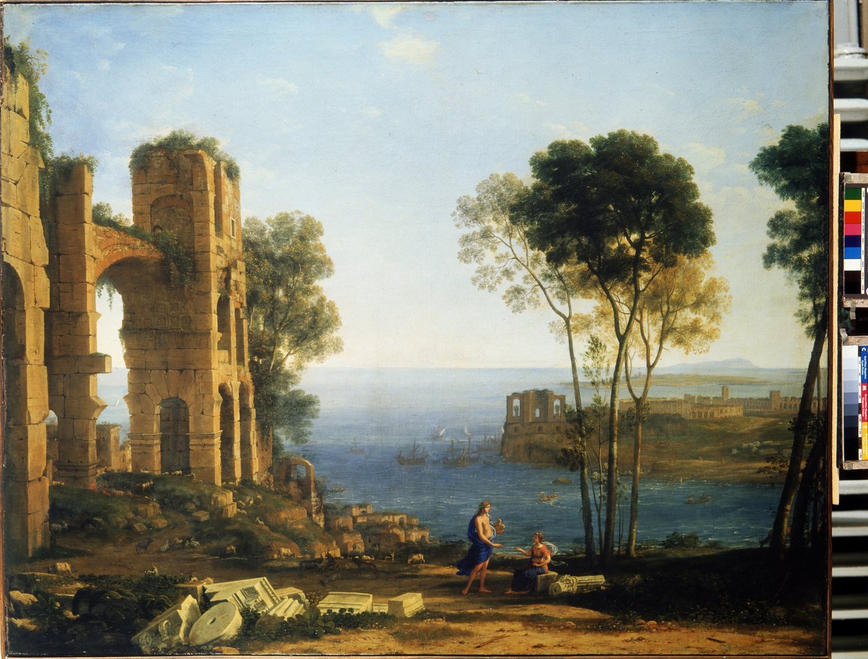 Tengerparti kilátás Apollónnal és a kumai szibillával. Claude Gellee festménye, Claude Le Lorrain (1600-1682) alkotó: Claude  Lorrain