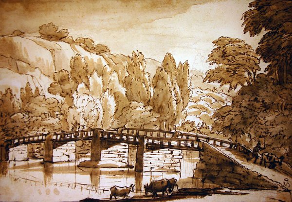 Erdős táj (toll és tinta, mosás papíron) alkotó: Claude Lorrain