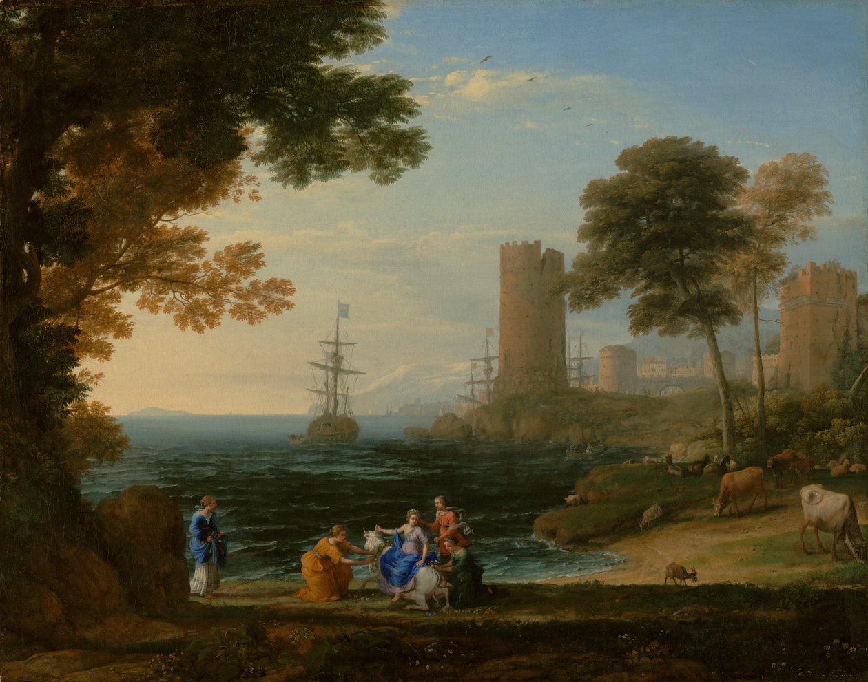Tengerparti kilátás Európa elrablásával, 1645 körül (olaj, vászon) alkotó: Claude Lorrain