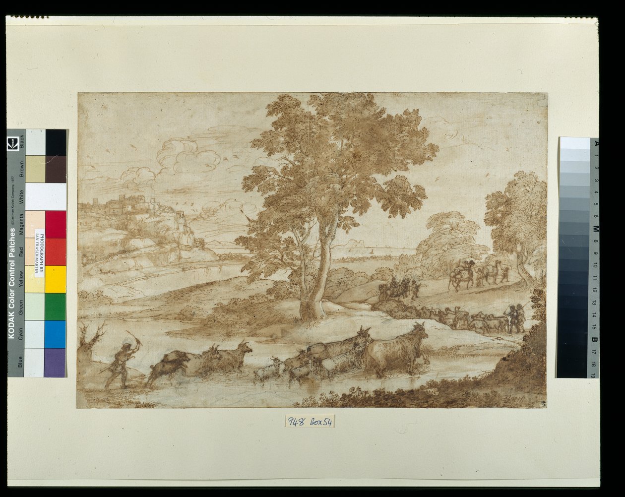 Táj Jákob utazásával (toll és tinta mosással a papíron) alkotó: Claude Lorrain