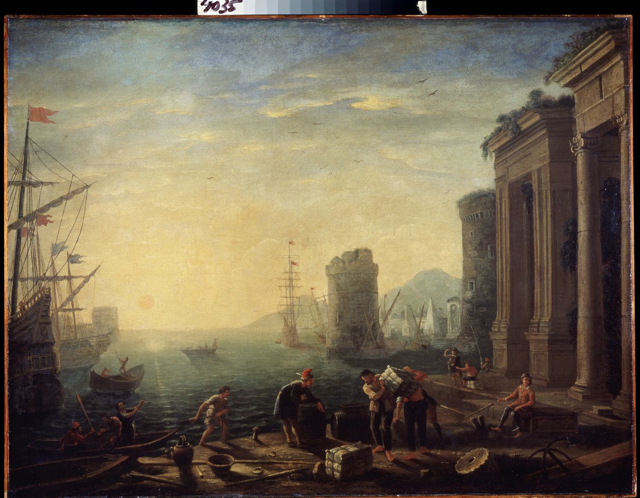 Reggel a kikötőben. Reggel a kikötőben. Claude Gellee, Le Lorrain (1600-1682) festménye. Olajfestmény alkotó: Claude  Lorrain