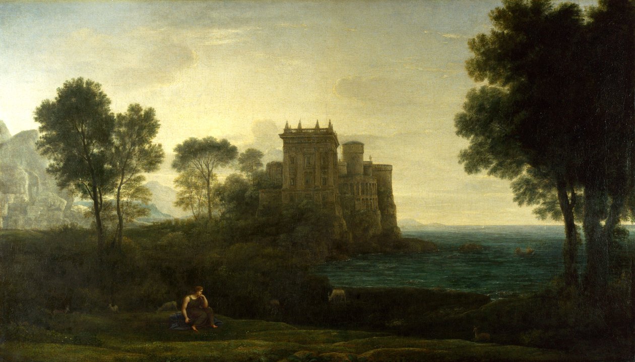 ""Táj Psychével Ámor palotáján vagy az elvarázsolt kastélyon ​​kívül) Claude Lorrain festménye (1600-1682) Olaj, vászon 1664 Dim 87, 1 x 151,3 cm National Gallery, London alkotó: Claude Lorrain
