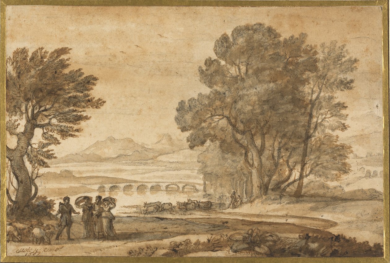 Egy erdős folyótájkép Jákob, Lábán és lányai társaságában alkotó: Claude Lorrain