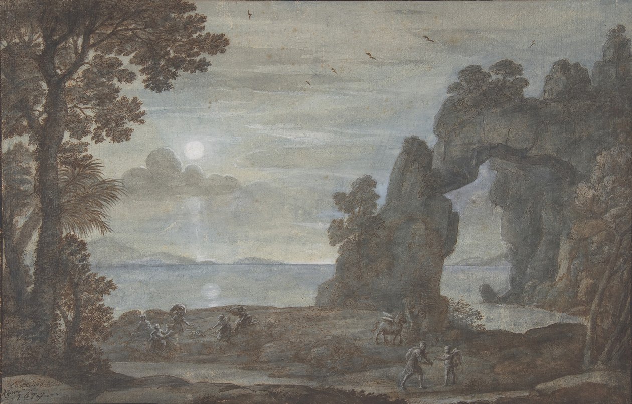 Tengerparti kilátás Perseusszal és a korall eredetével, 1674. alkotó: Claude Lorrain