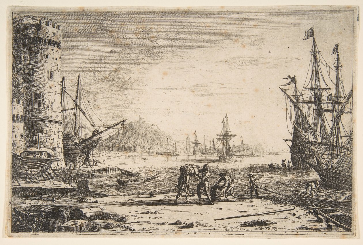 Kikötő egy nagy toronnyal, kb. 1641. alkotó: Claude Lorrain