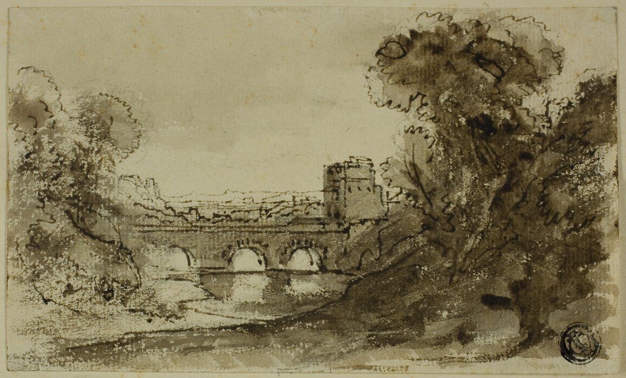 Olasz folyami táj híddal és toronnyal alkotó: Claude Lorrain