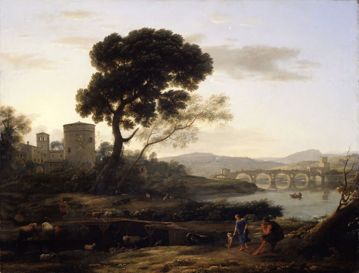 Táj Róma közelében, kilátással a Ponte Molle-ra, 1645. alkotó: Claude Lorrain