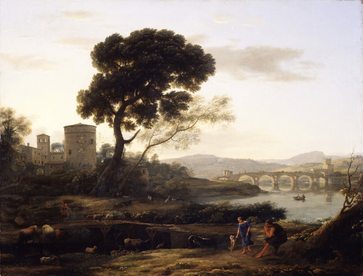 Táj Róma közelében, kilátással a Ponte Molle-ra, 1645 alkotó: Claude Lorrain