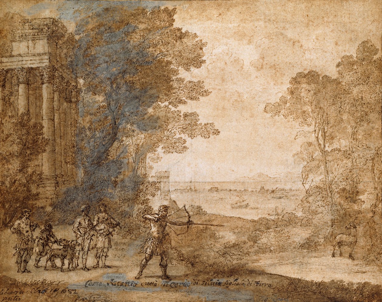 Tájkép Ascaniusszal, aki Sylvia szarvasát lövi, 1680-1682 alkotó: Claude Lorrain