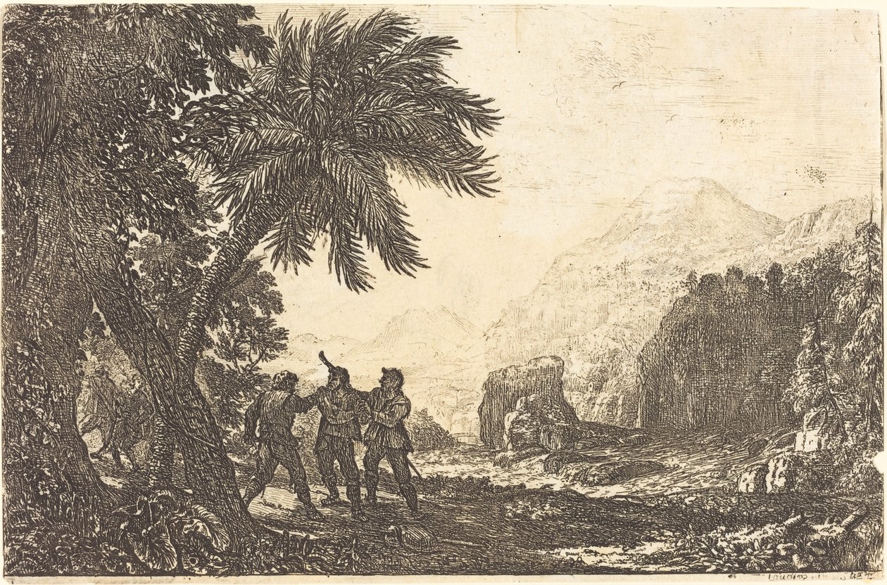 Tájkép brigandokkal (Scène de brigands) alkotó: Claude Lorrain