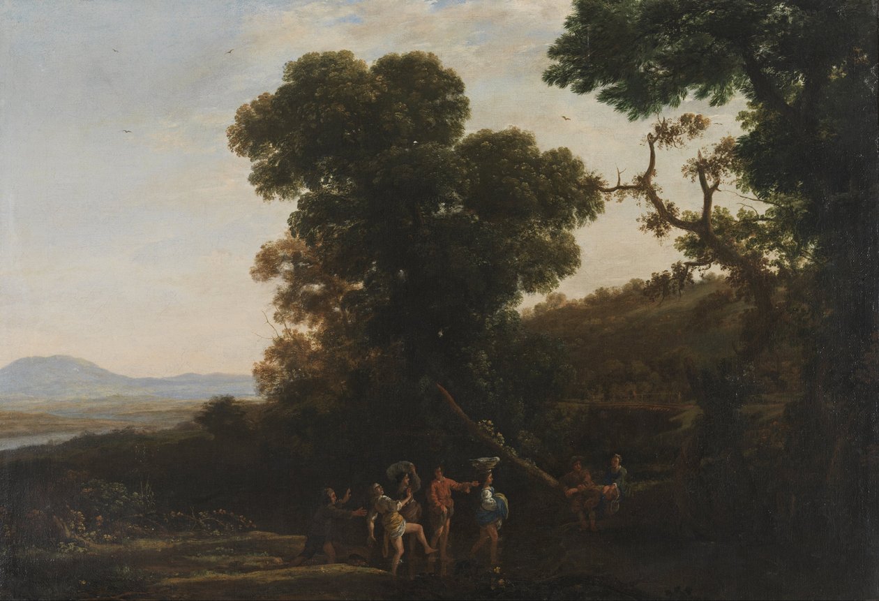 Tájkép figurákkal, akik egy patakon gázolnak keresztül alkotó: Claude Lorrain