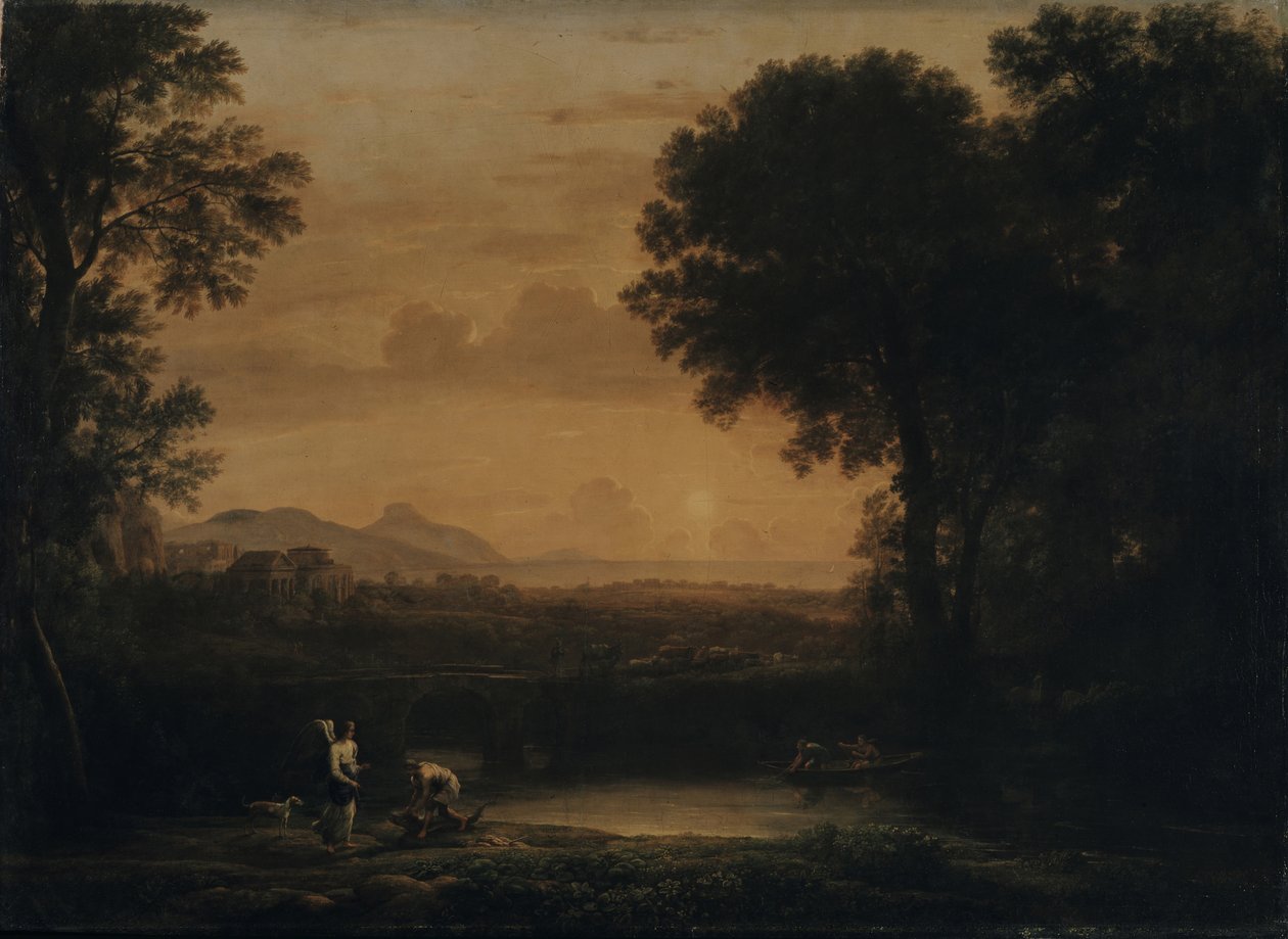 Táj Tóbiással és az angyallal, 1663 alkotó: Claude Lorrain