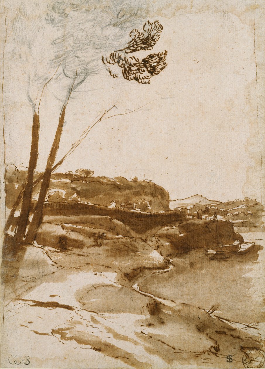 Út a Tiberis mentén, c1635-1640 alkotó: Claude Lorrain