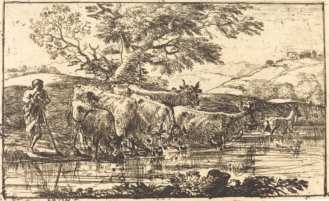 A csorda az itatóhelyen alkotó: Claude Lorrain
