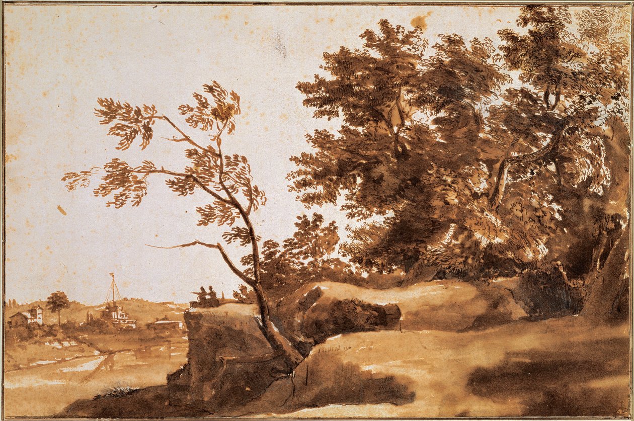 Tiberis tájkép az Angyalvárral a háttérben alkotó: Claude Lorrain