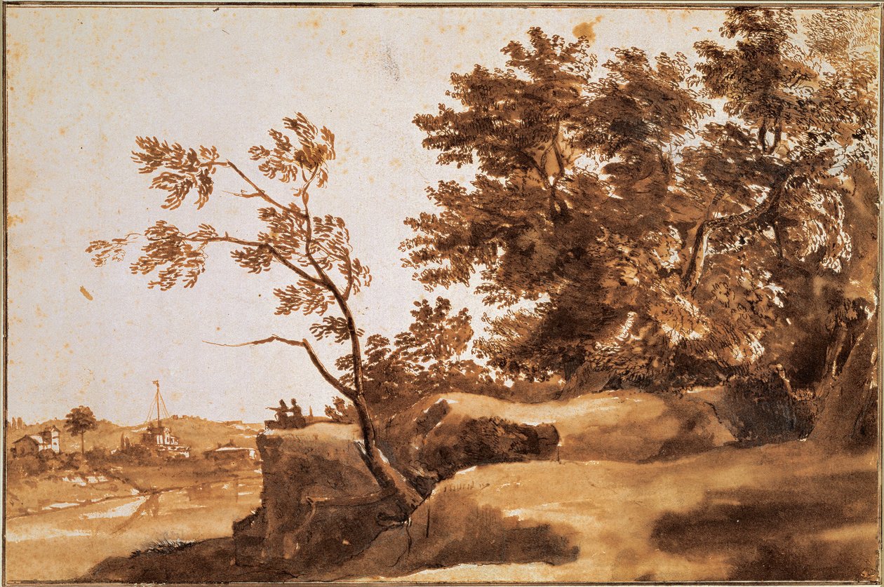 Tiberis táj az Angyalvárral a háttérben, 1630 és 1640 között alkotó: Claude Lorrain