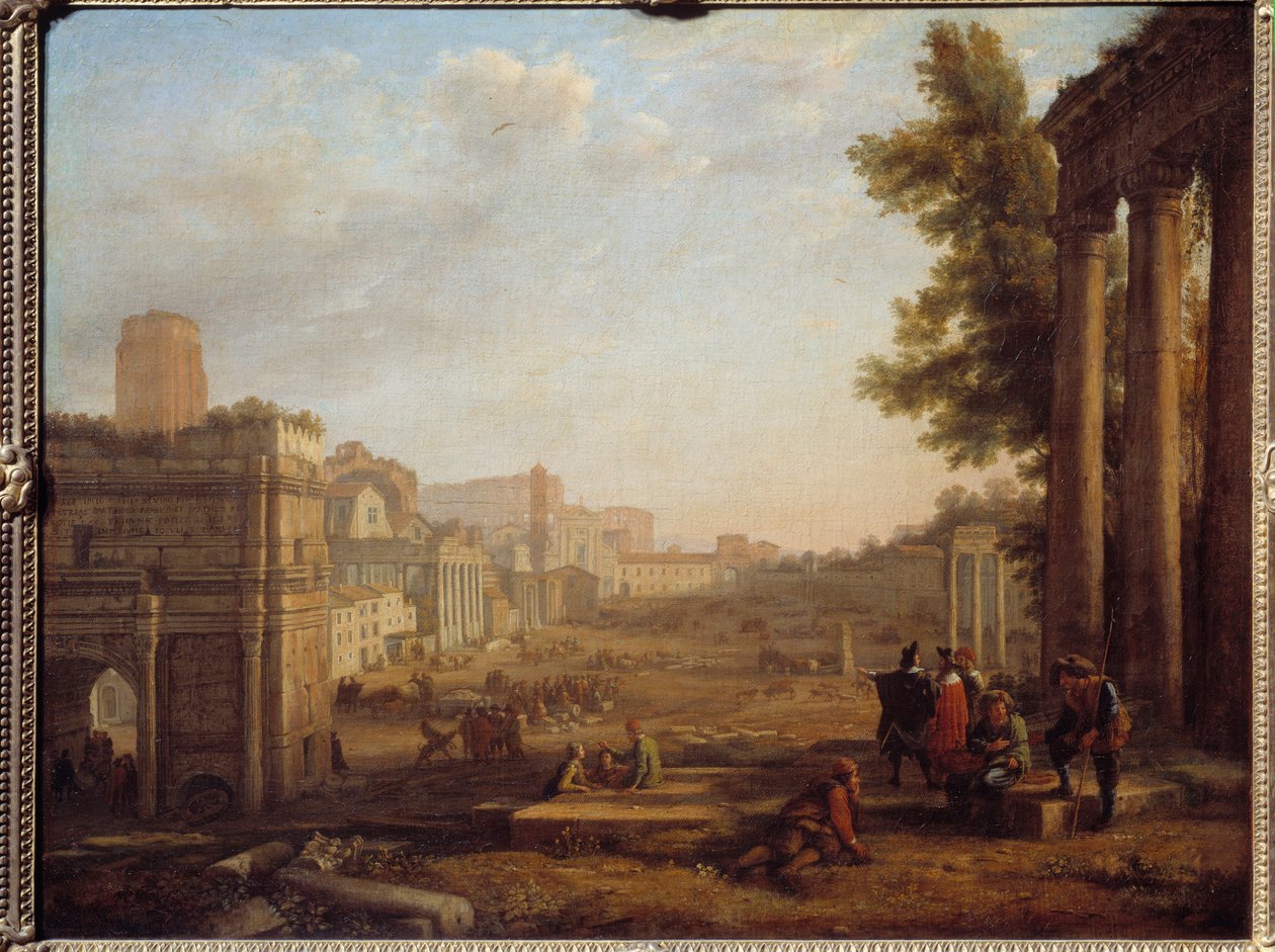 A római Campo Vaccino látképe A Forum Romanum 1630 körül - Claude Gellee Lorrain festménye (1600-1682) 17. század V 0,56x0,72 m Párizs, Musee du Louvre alkotó: Claude Lorrain