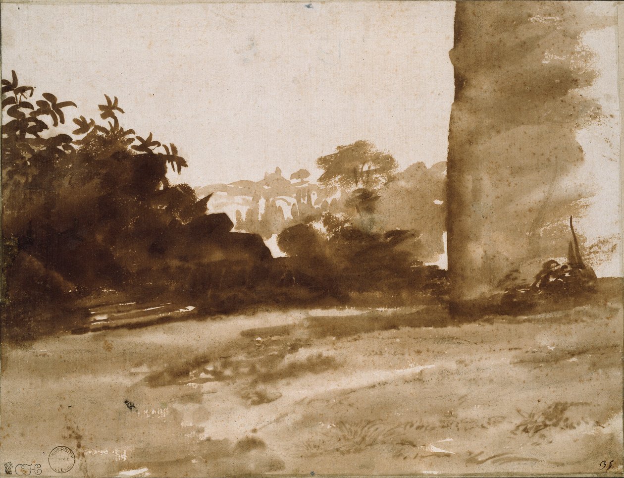 Kilátás a cserjére jobb oldali fallal, c1640 alkotó: Claude Lorrain