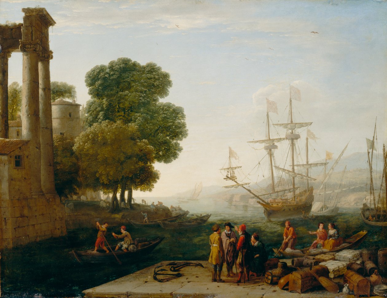 Tengeri kikötő naplementekor, 1643 (olaj, réz panel) alkotó: Claude Lorrain