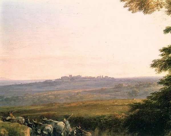 Táj tehénpásztorokkal (részletek) alkotó: Claude Lorrain