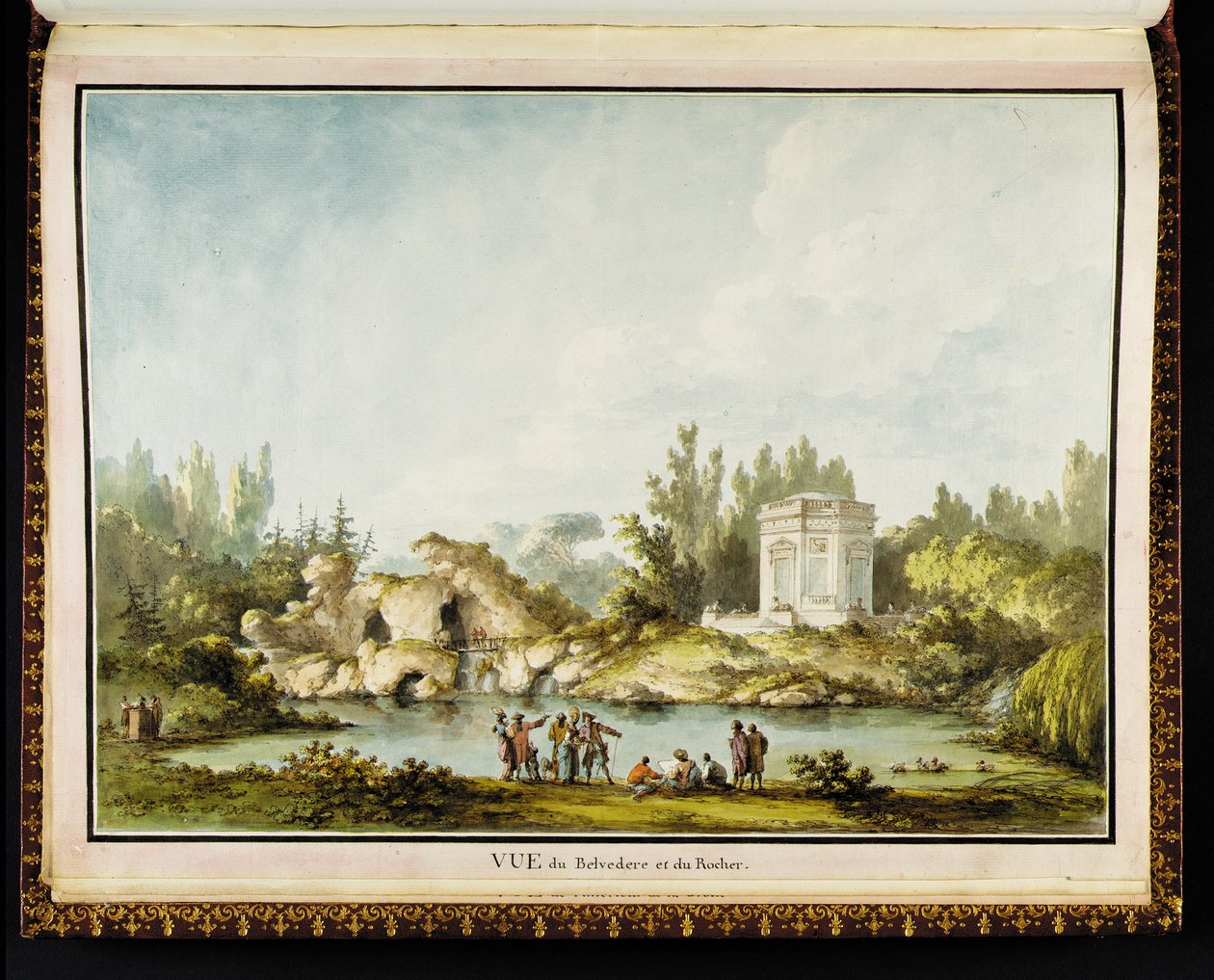 Kilátás a Belvedere-re és a sziklára, Richard Mique (1728-94) Recueil des plans du Petit Trianonból alkotó: Claude Louis Chatelet