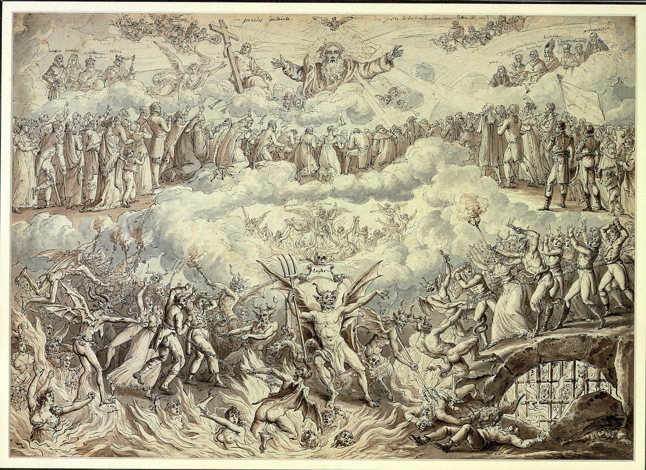 Royalista allegória (toll és tinta, mosás papíron) alkotó: Claude Louis Desrais