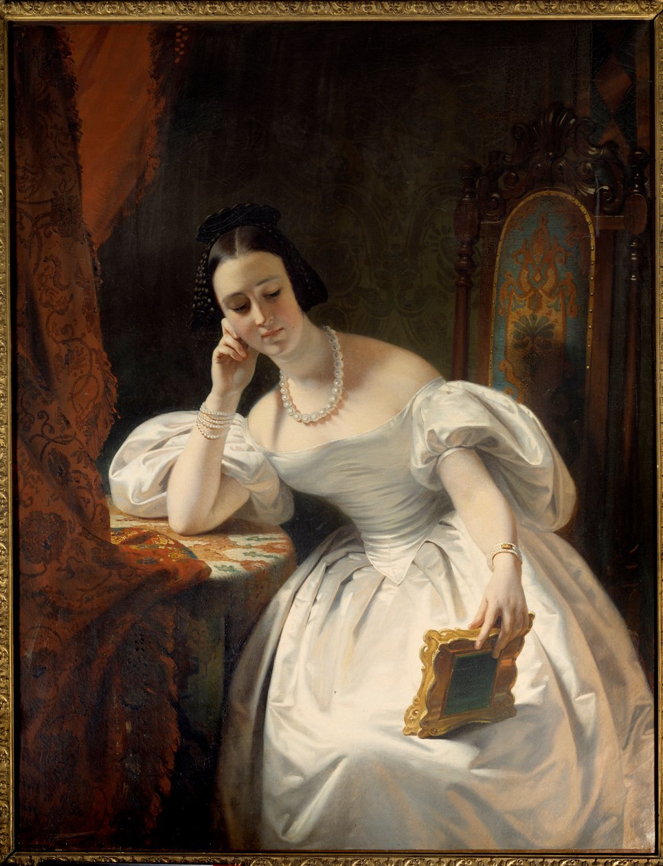 Fiatal lány a tükörben. Claude Marie Dubufe (1790-1864) festménye alkotó: Claude Marie Dubufe