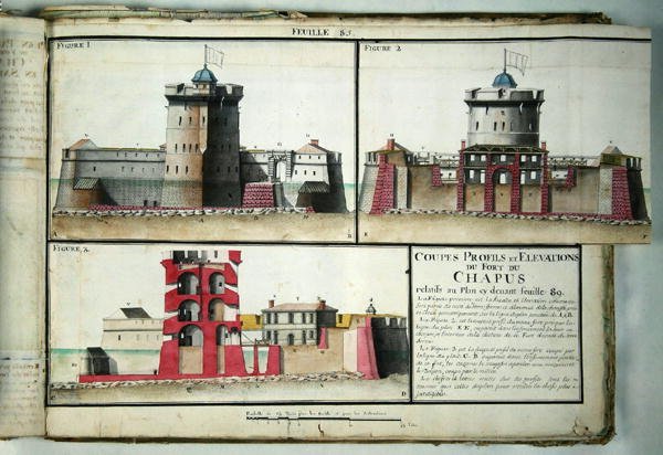Atlas 131 F fol.85 A Chapus-erőd keresztmetszete és domborzatai, a Traite de Fortifications-ből, 1720 körül alkotó: Claude Masse