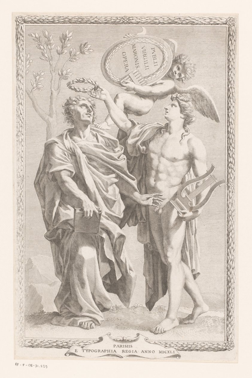 Apolló megkoronázza Publius Vergilius Marót Címlap: Publius Virgilius Maro, Publius Virgilius Maronis Opera, 1641 alkotó: Claude Mellan