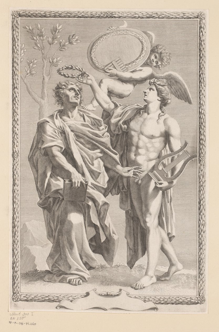 Apolló megkoronázza Publius Vergilius Marót Címlap: Publius Vergilius Maro, Publius Virgilius Maronis Opera, 1641 alkotó: Claude Mellan