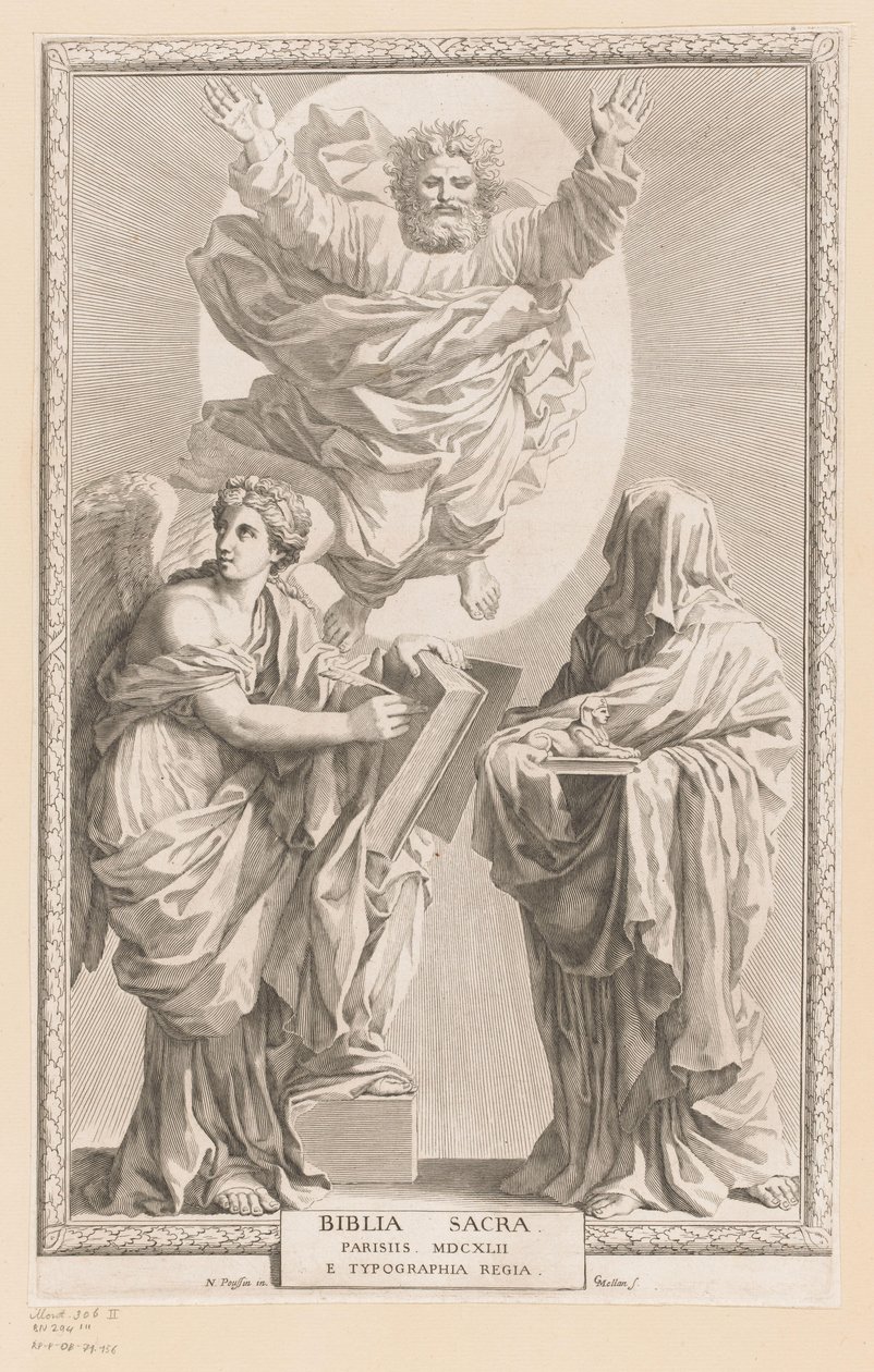 Isten a történelem és a prófécia megszemélyesítésével Címlap ehhez: Biblia Sacra, 1642 alkotó: Claude Mellan