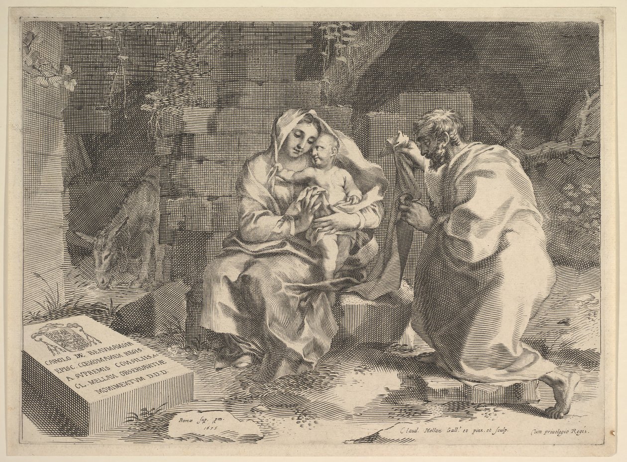 A Szent Család pihenése Egyiptomba menekülve, 1635. alkotó: Claude Mellan