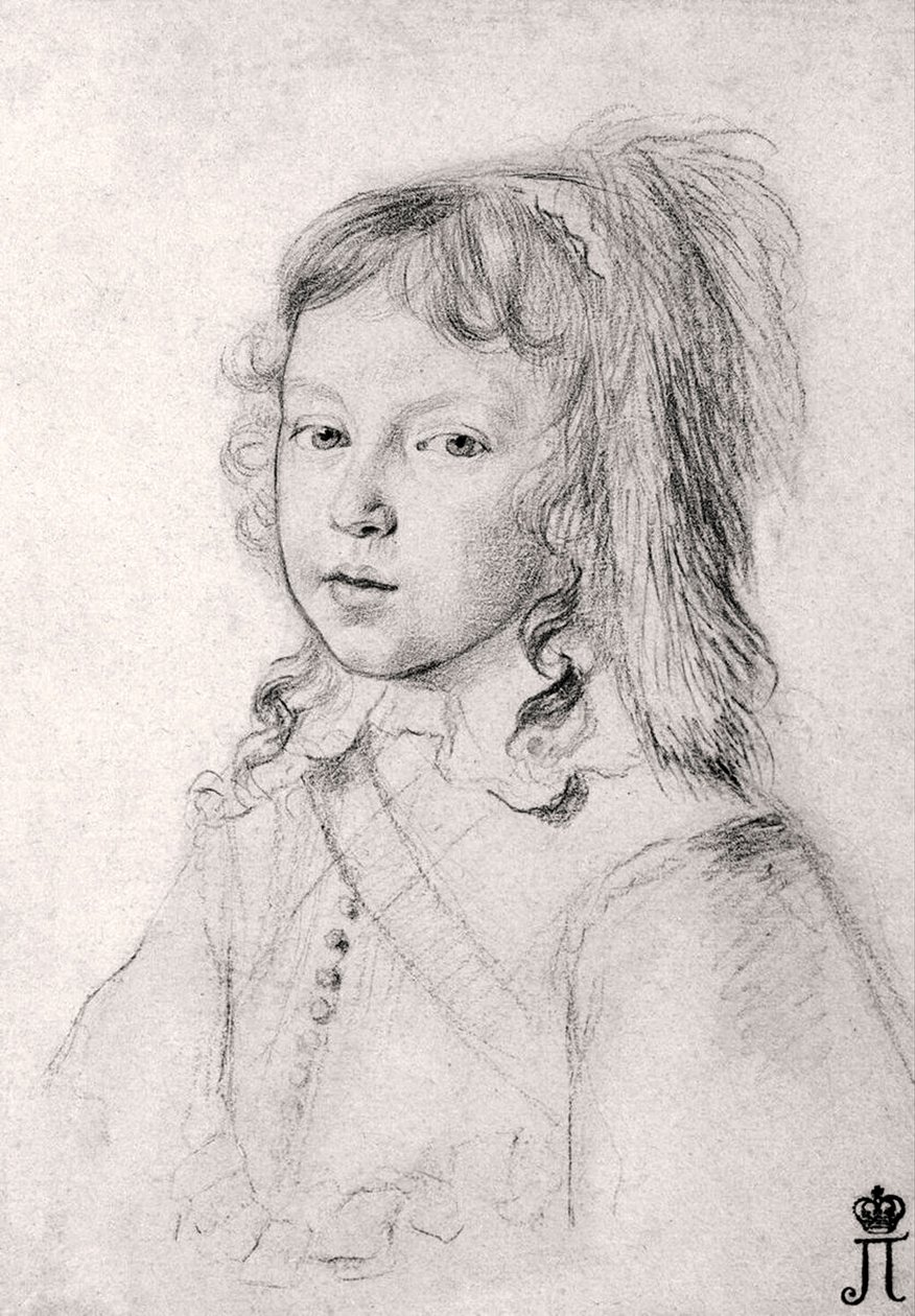 XIV. Lajos király (1638-1715) gyermekkori portréja – Claude Mellan (1598-1688) – Fekete kréta papíron alkotó: Claude Mellan